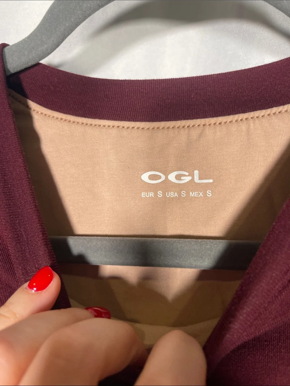 OGL WOMENS BANDED WAIST TOP BLOUSE BURGUNDY RED SMALL